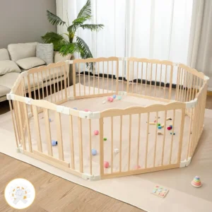 Portable Natural Wood Toddler Playpen