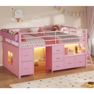Low Loft Bed Twin Size with 7 Storage Drawers
